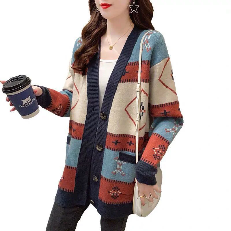 

SHZQ 2021 Women Autumn Winter New Sweater Loose Ladies Knitted Sweater Coat Womens Spring Cardigan Top Female Elegant Sweater G3