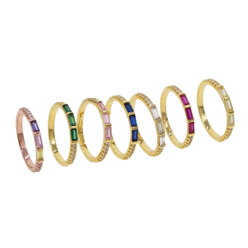 Простой класс три камня 3 шт Багет cz камень рождения красочные кубического