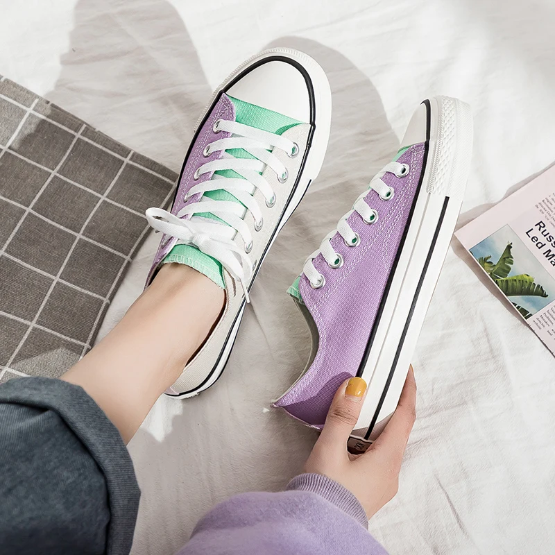 

2021 Low top Classic Patchwork Vulcanized Shoes Women Skateboarding Shoes Top Quality Canvas Shoes Footwear Breathable For Girls