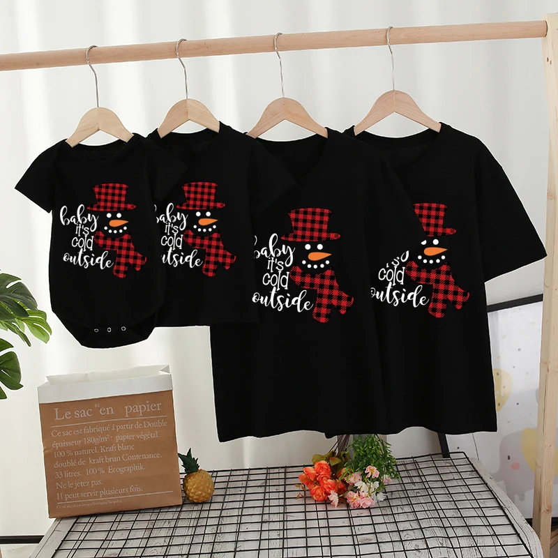 Camisas de aspecto familiar a juego, trajes a juego para la familia, estampado de mu&ntilde;eco de nieve de Navidad, padre e hijo, ropa para pap&aacute;, mam&aacute;, Top para beb&eacute;s, pelele para ni&ntilde;os y ni&ntilde;as-4