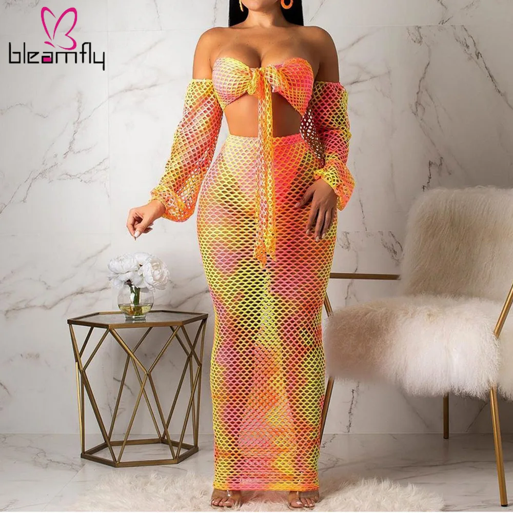 Набор из двух предметов в сеточку неоновый оранжевый зеленый Женский