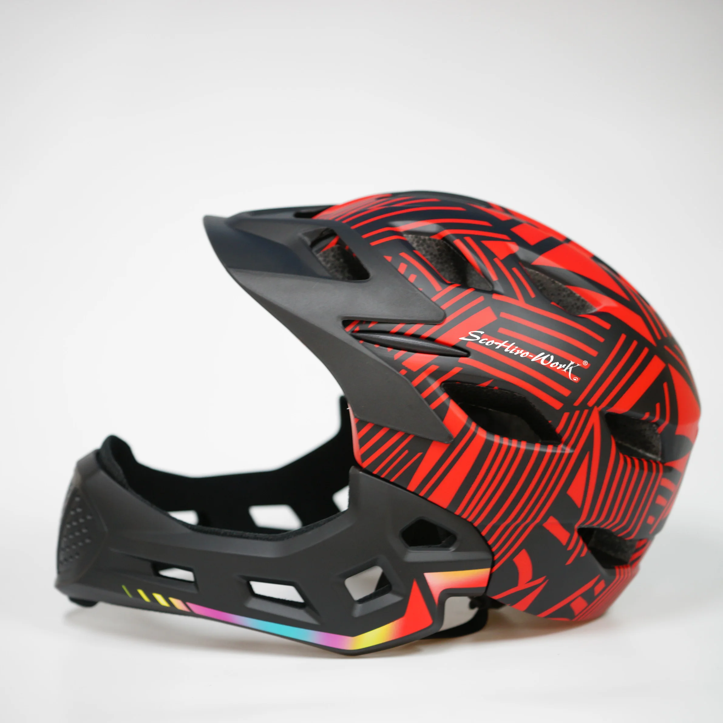 Детский красный Полнолицевой горный велосипедный шлем со светодиодной