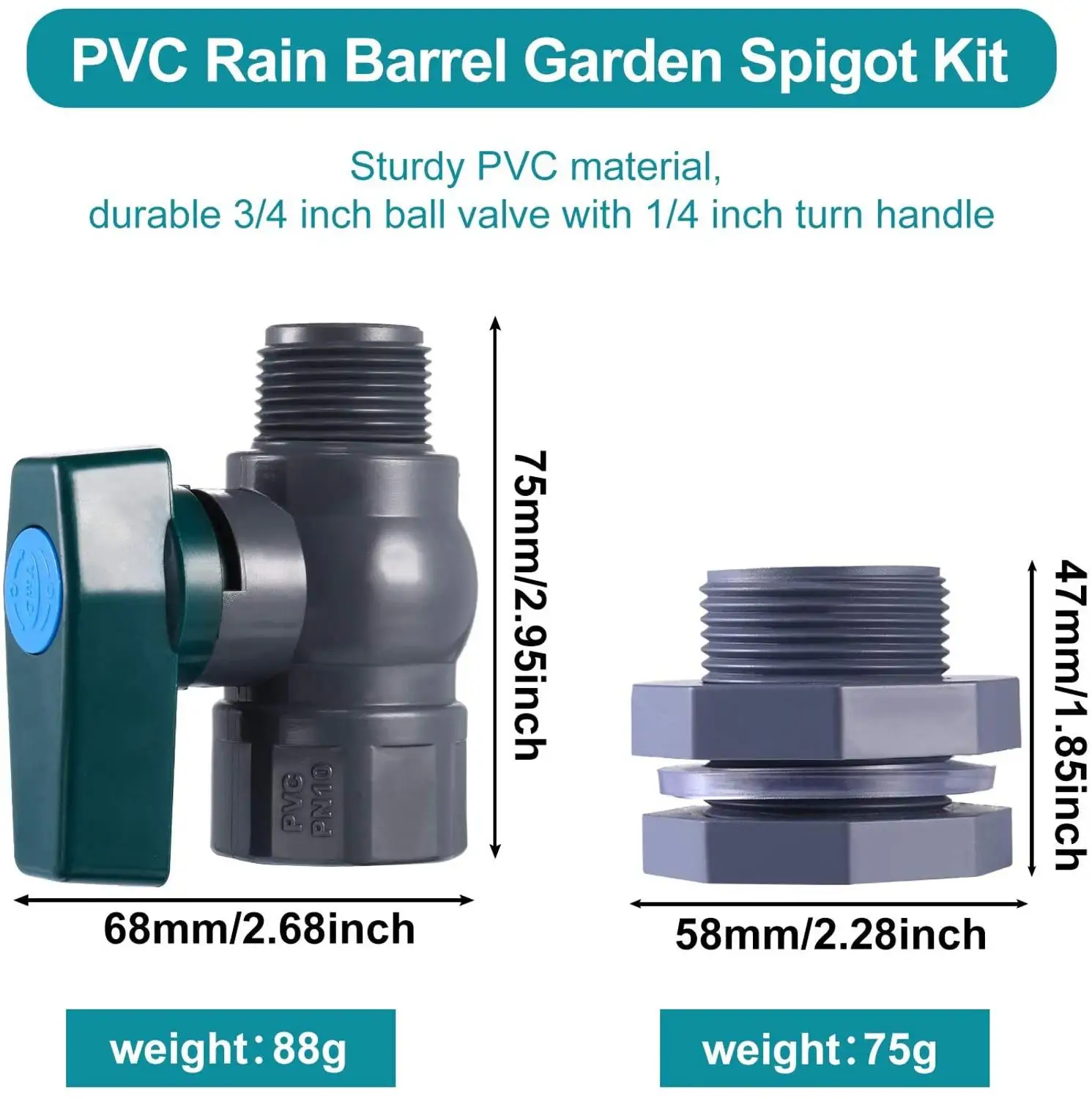 SCB PVC Spigot Rain Barre Faucet Kit 3/4 Inch Barrel Valve with Bulkhead Fitting Adapter for Water Tanks Aquariums Pools |