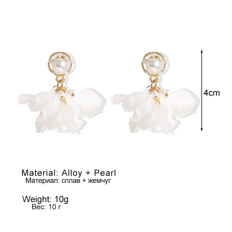 

2021 Fashion Trend White Acrylic Flower Drop Earring Female Acrylic Alloy Tassel Chain Pendant Earrings Korean Wedding Earings
