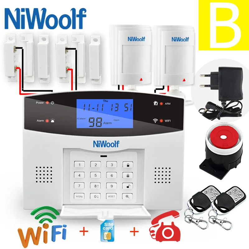 B Wifi PSTN GSM сигнализация совместима с 433 МГц беспроводной/проводной детектор датчик двери сигнализация Умный дом релейный выход телефон приложение - Цвет: B