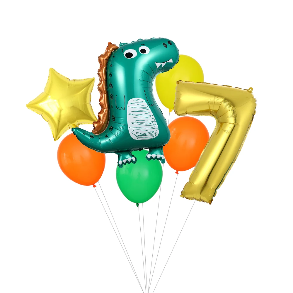 7pcs/set Dinosaur Foil Balloons 16/32/40inch number balloons set jungle animal boys Birthday Party Jurassic dragon Decorations | Дом и сад