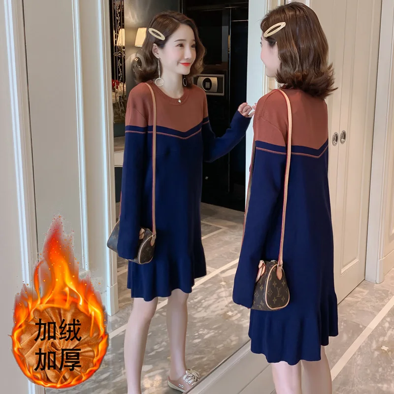 Осень 2021 платье для кормящих матерей трикотажная одежда контрастных цветов