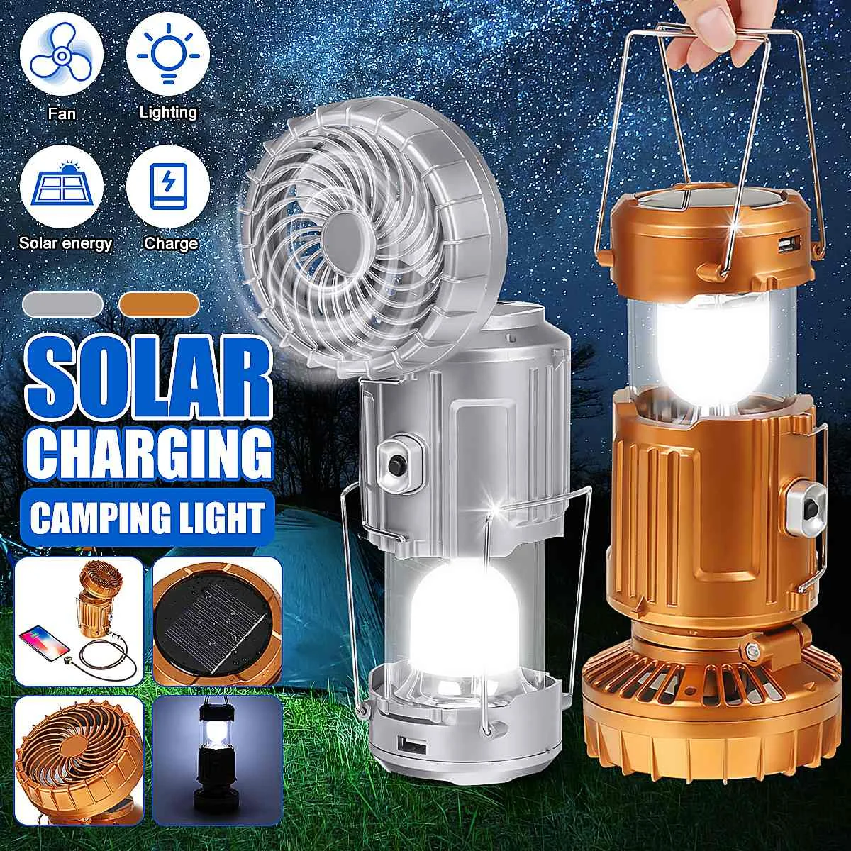 

Smuxi 3 IN 1 Portable Energy Saving LED Camping Light with Fan Multi-function Solar Rechargeable Fan Table Lamp Flashlight