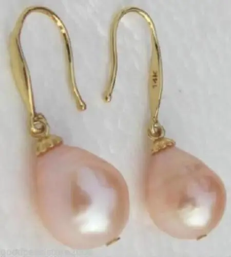 

Hot 10-14MM AAA+ Natural South Sea Pink Pearl Earring 14k/20/20 Gold Hook