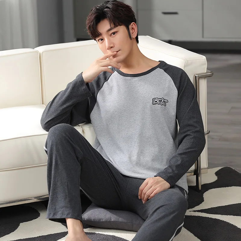 New 2021 Spring Men Pajamas long Sleeve Male Pajama Set Men Pure Full Cotton Pajamas For Men Sleepwear Suit homewear 4XL