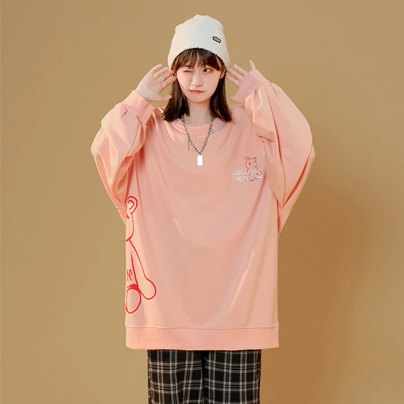 

Leefona Women's Autumn Oversized Sweatshirt Fashion Harajuku Print O Neck Loose Pullover Hoodies Female Hip Hop Streetwears Tops
