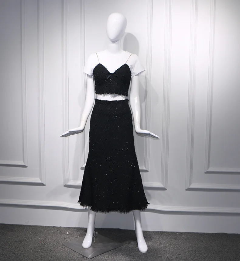 Комплект из двух предметов Для женщин твидовый комплект 2019 пикантные черные