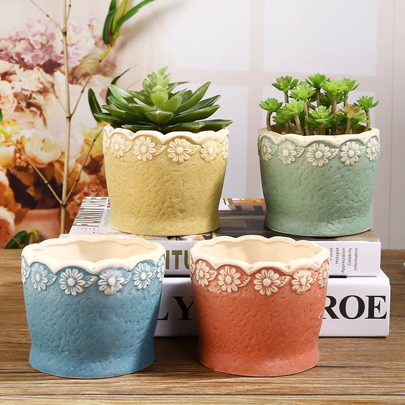 

Креативный свежий кружевной керамический цветочный горшок в скандинавском стиле, одноцветное растение, Горшечное растение для балкона