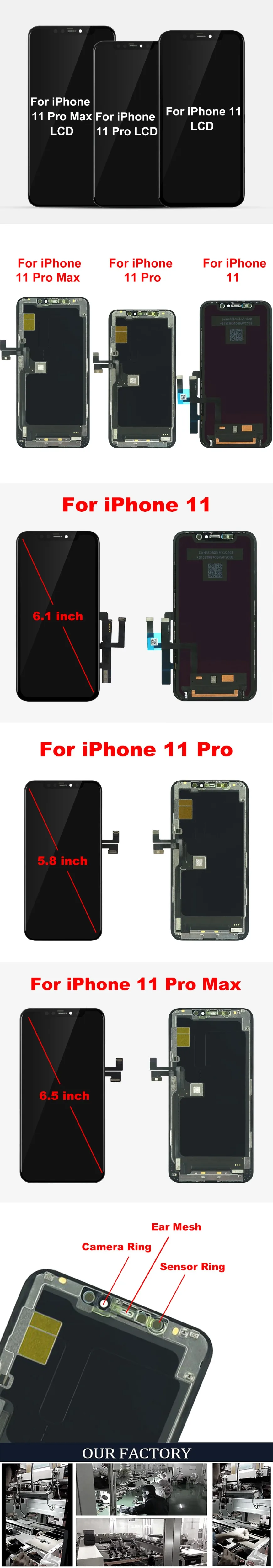 Дисплей для iPhone 11 Pro MAX lcd с 3D силой кодирующий преобразователь сенсорного экрана в сборе Запчасти для iPhone 11 Pro MAX дисплей