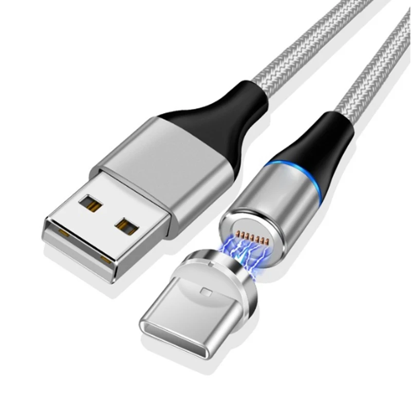 Silver USB C Cable 1 м 2 м 3 а быстрый Магнитный зарядный кабель с 360 вращением круглые USB кабели для samsung Galaxy S9/S9 Plus/S10/S10e/S10Plus - Цвет: Silver USB C Cable