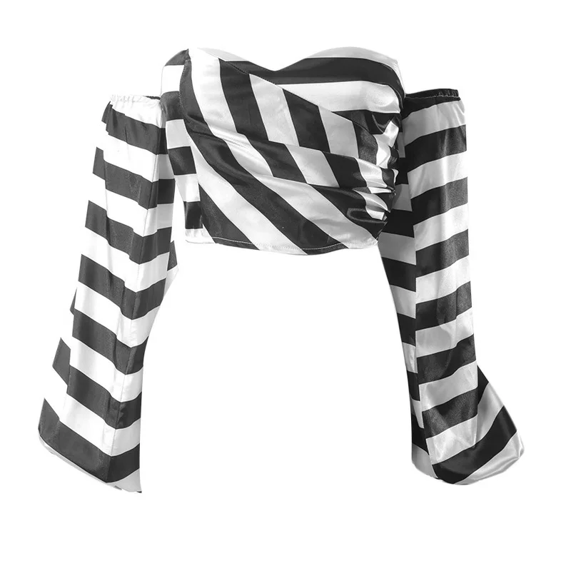 

Kili Summer Striped Print Top Fashionable One-Way Neck Loose Long Sleeve Tops