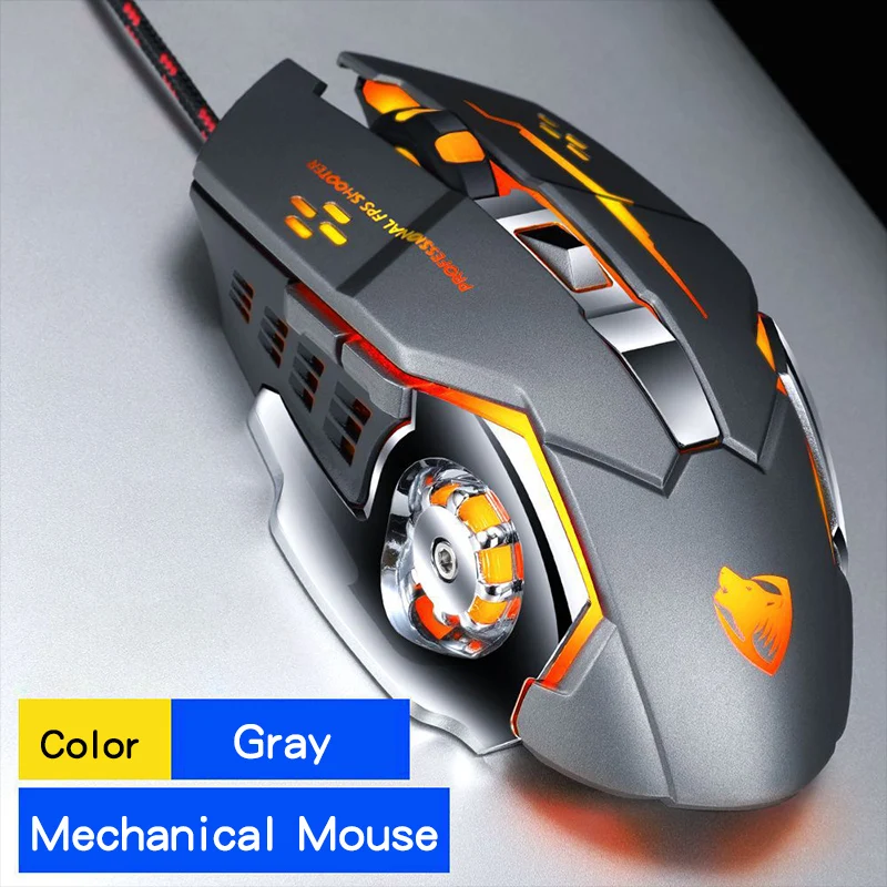 Игровая мышь Pro Gamer, 8D, 3200 dpi, регулируемая Проводная оптическая светодиодный мышь для компьютера, USB кабель, бесшумная мышь для геймера, мышь для ноутбука, ПК - Цвет: Gray