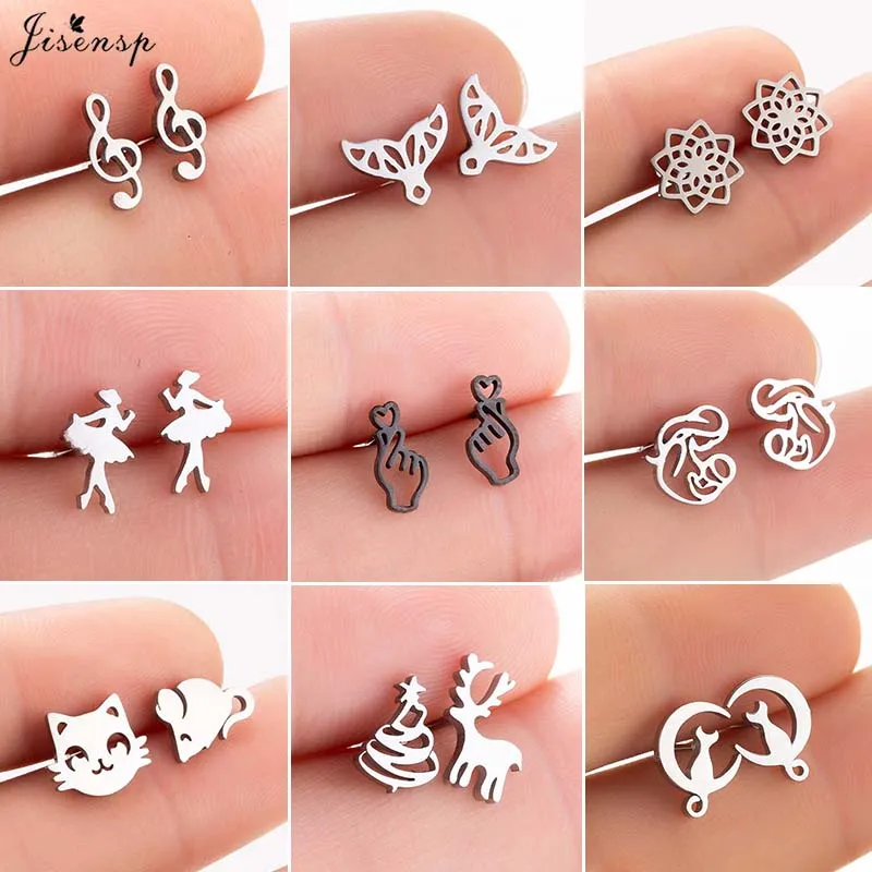 

Jisensp Punk Music Note Stud Earrings Korean Style Fashion Stainless Steel Earring for Women Girls Birthday Party Gift bijoux