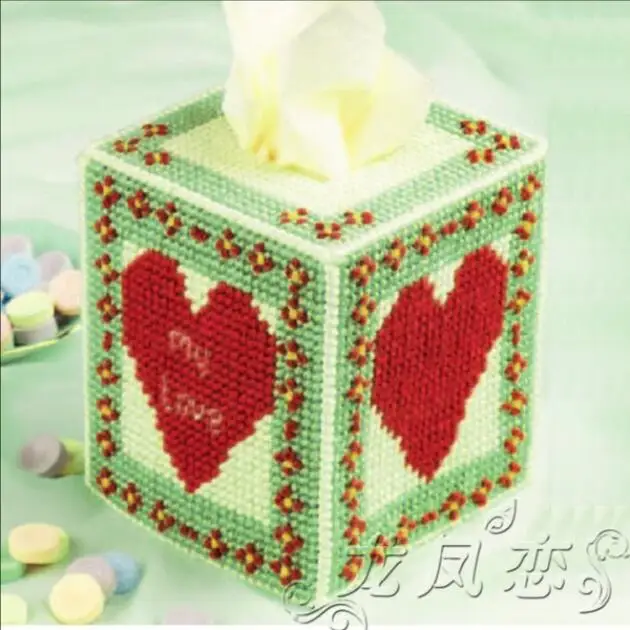 

12x12x14cm Carton plum blossom storage tissue box embroidery kit DIY handmade craft set Crocheting knitting needlework supplies