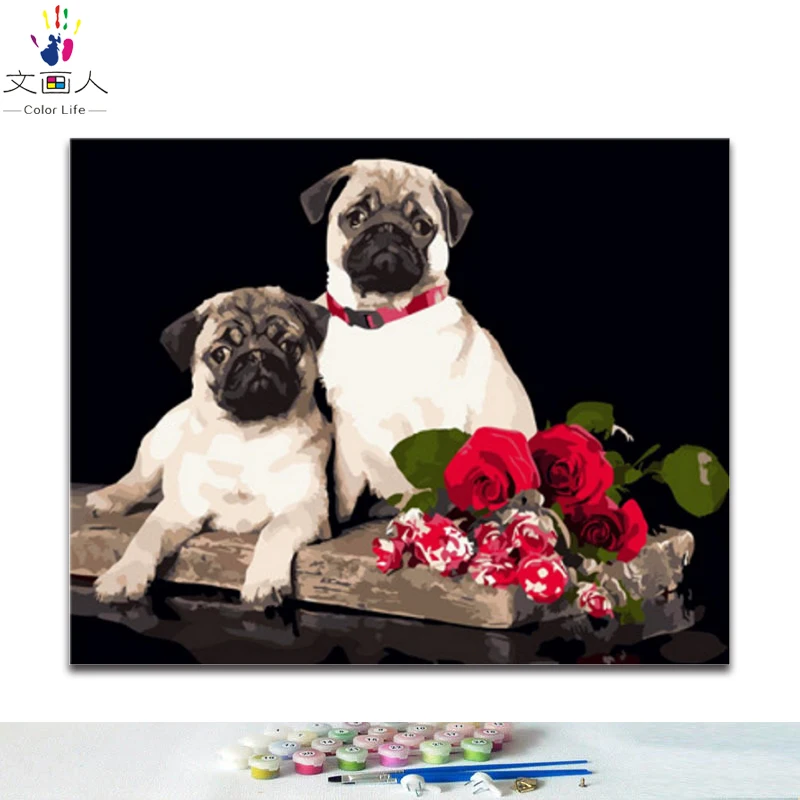DIY картинки для раскраски по номерам с собаками Картина Рисунок Рельеф Живопись в