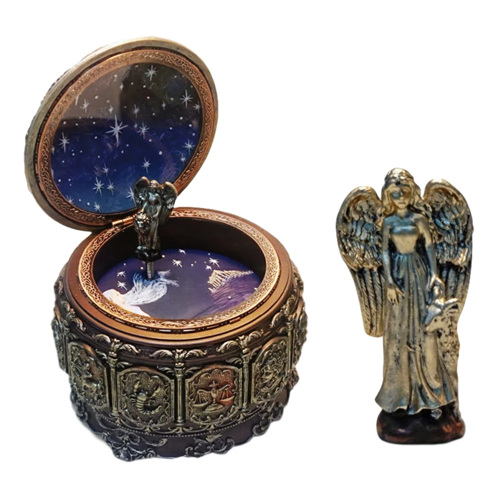 

12 Retro Style Music Box Friends Round Home Decor Resin Antique Birthday Desktop Ornament Valentine's Day Electric