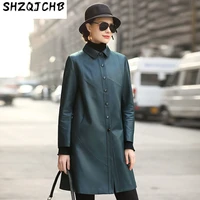shzq leather coat womens middle and long sheep skin windbreaker 2021 spring and autumn new