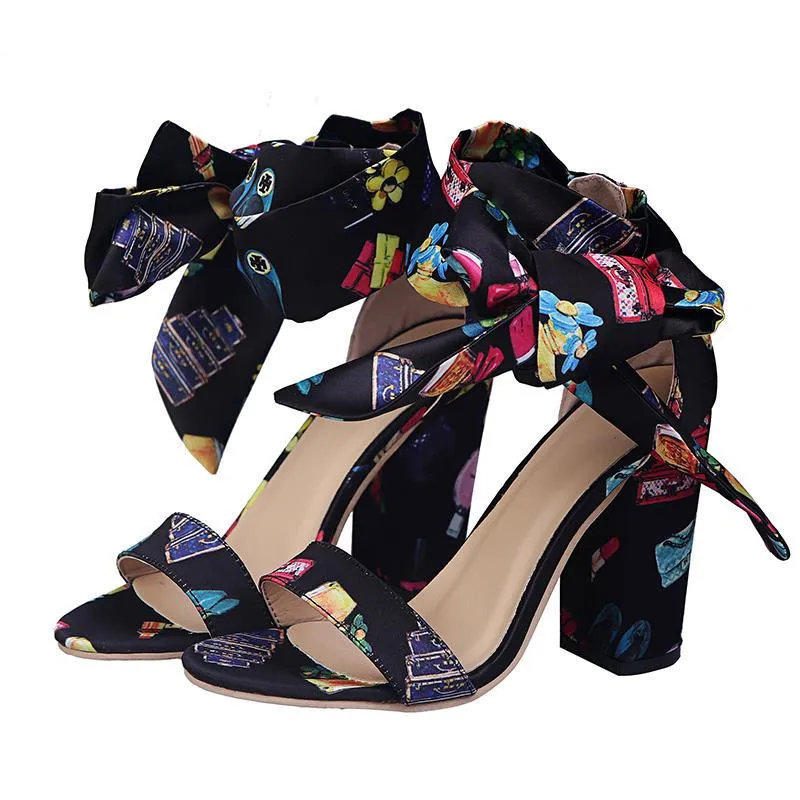 Летние Стильные сандалии из флока с лентами на высоком каблуке Модные Винтажные