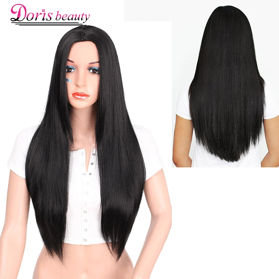 Doris beauty длинный черный парик Синтетический прямой Омбре парик Красный Розовый Зеленый блондин волосы для женщин Косплей Термостойкое волокно