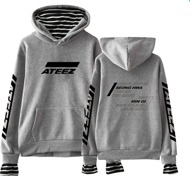 GRAY4 Новое поступление Kpop ATEEZ Толстовка с принтом из двух частей повседневные толстовки женские модные толстовки Wooyoung Mingi - Цвет: GRAY4