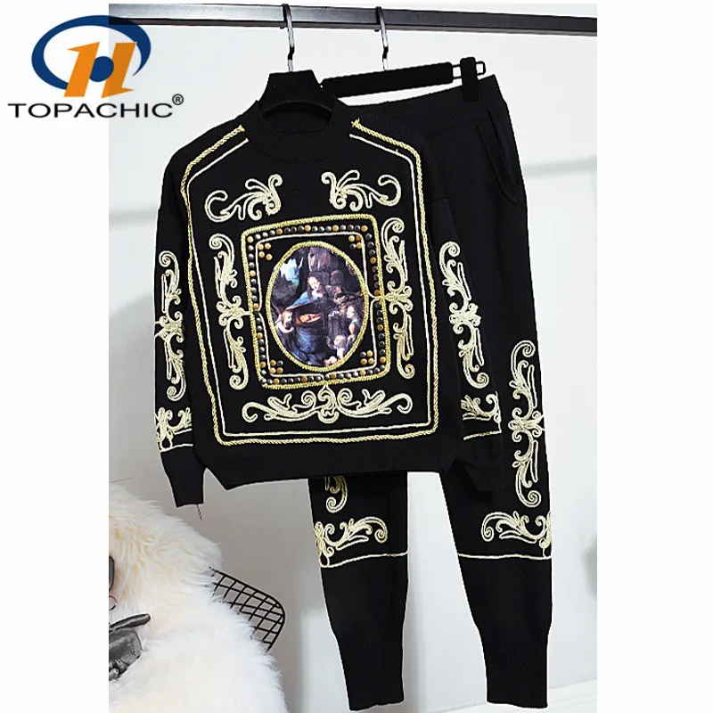 9 22 Мода 2019 Осень Зима Женский комплект 2 шт. вышивка женский полувер +