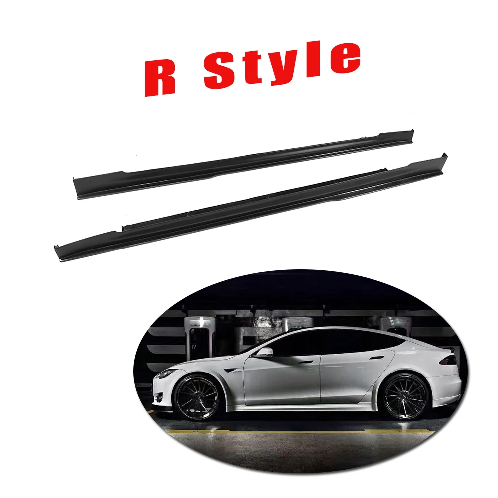 R Style Карбоновая дверь подбородок комплект защитные боковые юбки фартуки для Tesla модель S Седан 4 двери 12-15 70 70D 85 85D P85D 2 шт - Цвет: R Style