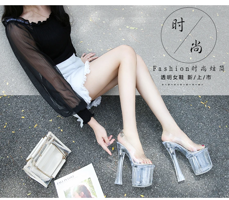 

Linglewei New Spring and summer Women's Super high heels sexy Crystal transparency waterproof Nightclub High heeled sandals