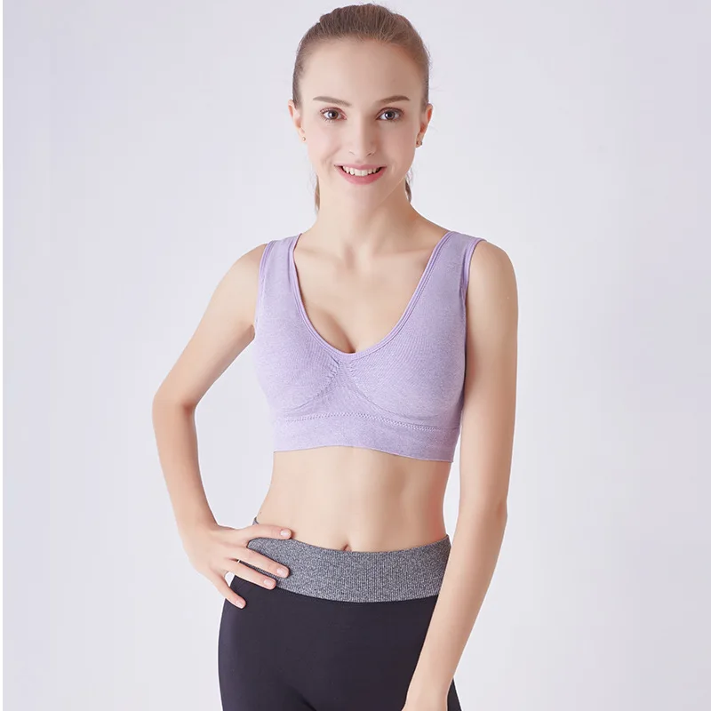 Purple VEQKING Большой размер XXXL u-образный бюстгальтер для йоги, дышащий спортивный топ без проволоки для сна, бесшовный спортивный бюстгальтер для бега фитнеса спорта - Цвет: Purple