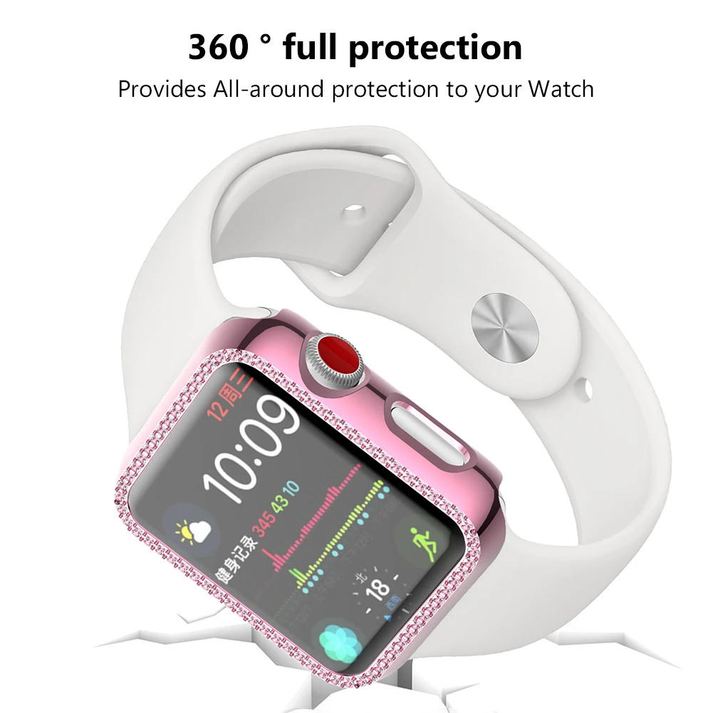 Алмазный чехол для Apple watch band 6 5 4 3 2 1 SE 44 мм 40 42 38 защитный кристаллический бампер