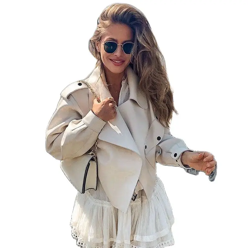 

Ins Blogger Fashion White Faux Leather Jacket Women 2021 Autumn New Black PU Biker Motorcycle Jackets Coats Winter Outerwear