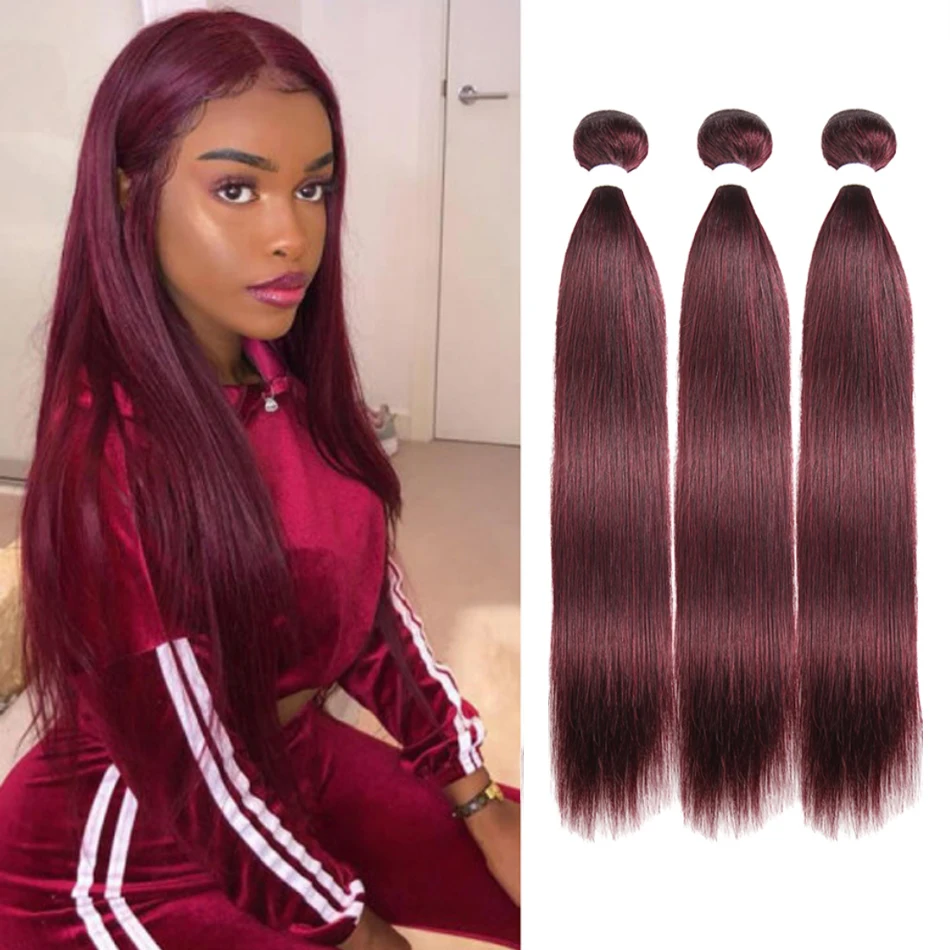 

Burgundy Human Hair Bundles 3Pcs Straight Human Hair Extensions Dark Wine 100% European Remy Human Hair Weave #99j iVogue