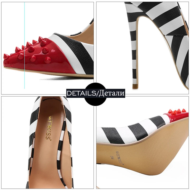 

Studded High Heels 12cm Stilettos Women Pointed Toe Rivet Ladies Party Pumps Zebra Shallow Zebra pattern Colorful Shoes Woman