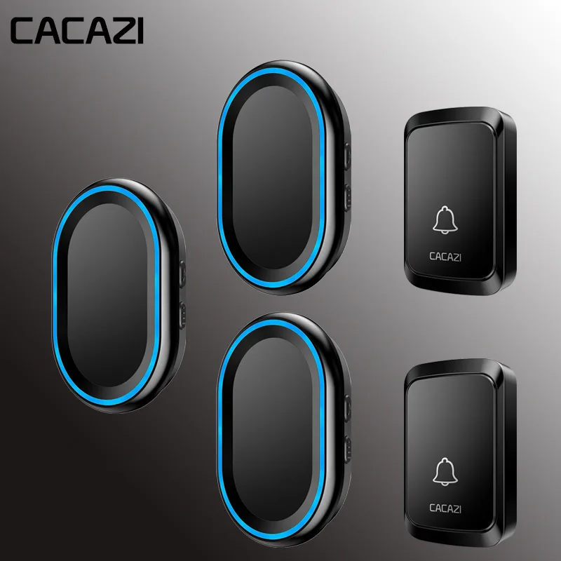 CACAZI Беспроводной дверной звонок интеллигентая(ый) дверной звонок светодиодный Ночной светильник 300 метрового дистанционного Водонепроницаемый Батарея дома вызова 58 Ловец снов 300 м Диапазон - Цвет: black 2x3