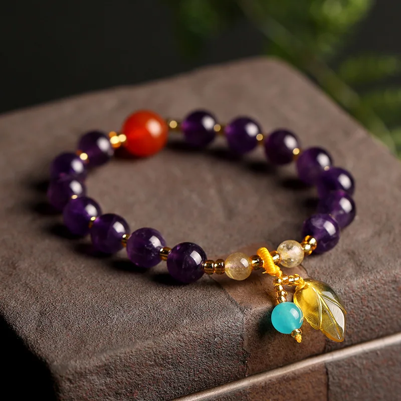 

Hot New Natural Treasure Amethyst Bracelet Beeswax Southern Red Hand String Simple Fashion Women Jewelry