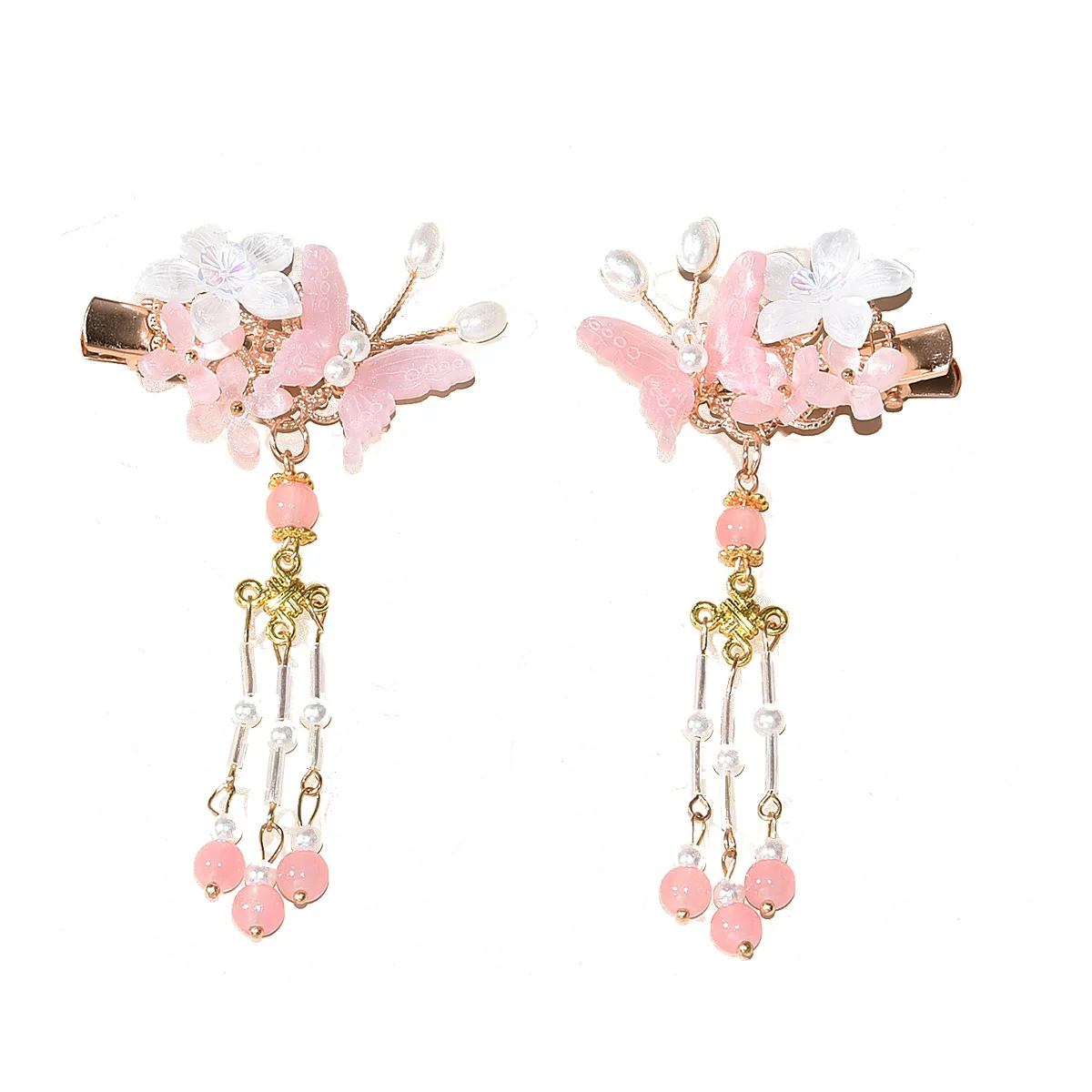 

2pcs Flower Hairpin with Tassel Chinese Style Cute Vintage Headdress Hanfu Clothing Accessories for Little Girls Traditional