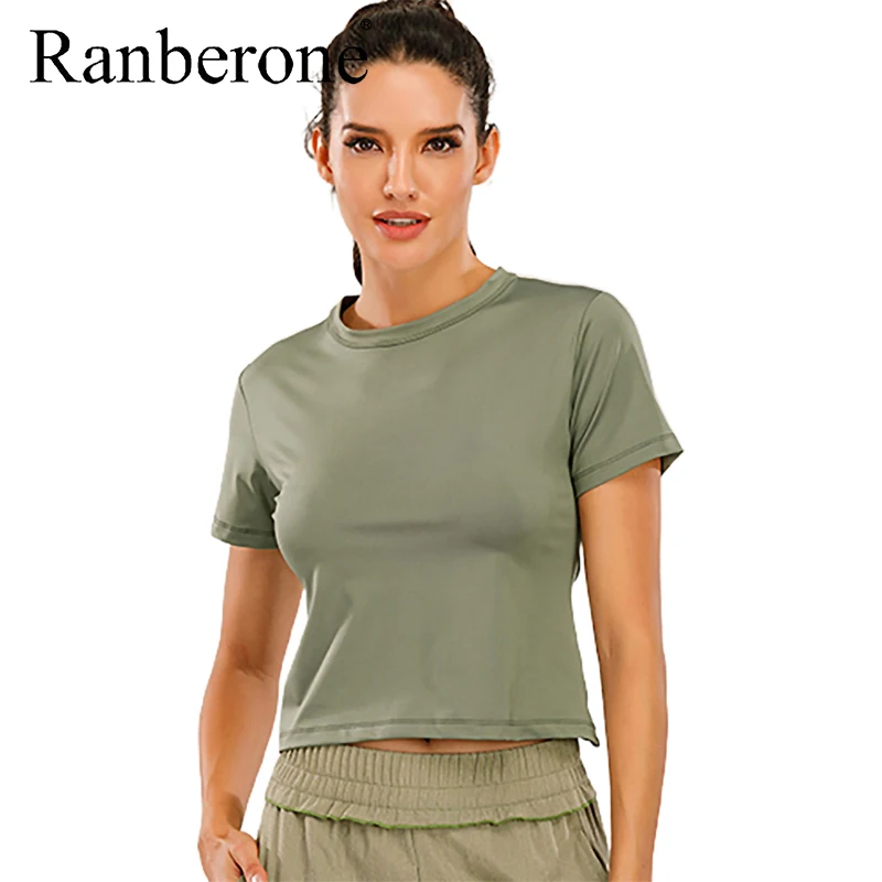 

Ranberone Female T-shirt Crop Top Seamless Sports Fitness Tops Yoga Clothes Fitness Sports Wear Women Short Sleeved Gym Clothes