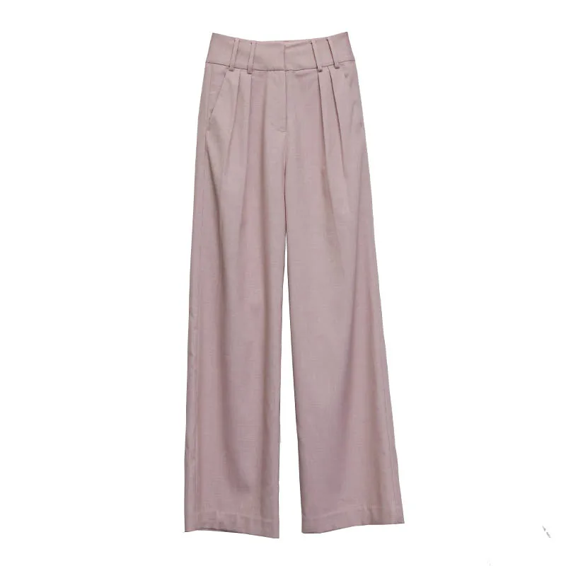 

DEAT Women Leg High Waist Trousers Loose Fit Pink Color Pants 2021 Fashion Spring New Straight High Quality Cloth 2021 1S717