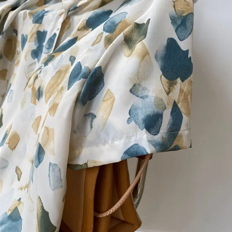 

EleeMee Vantage Floral Shirt For Women Turn-Down Collar Short Sleeve Loose Chiffon Single Breasted 2021 Summer Tops Size M-L