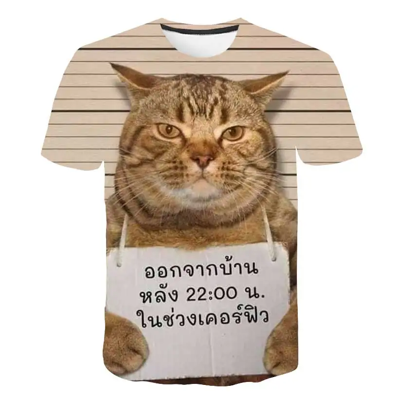 

For Girl Boy Tee shirt Unisex Baby Summer T Shirt Cartoon Printed Cat Animal Tops Kid Children Casual Clothing polyester T-shirt