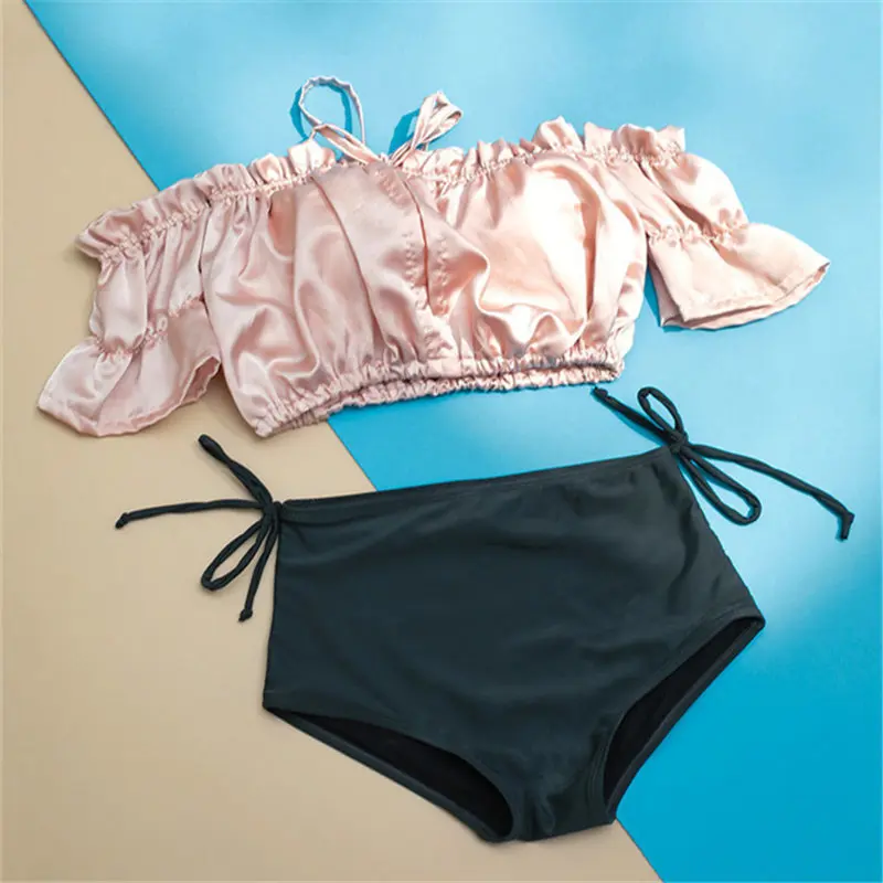 Женский купальник с открытыми плечами розовый купальный костюм пуш-ап пляжный