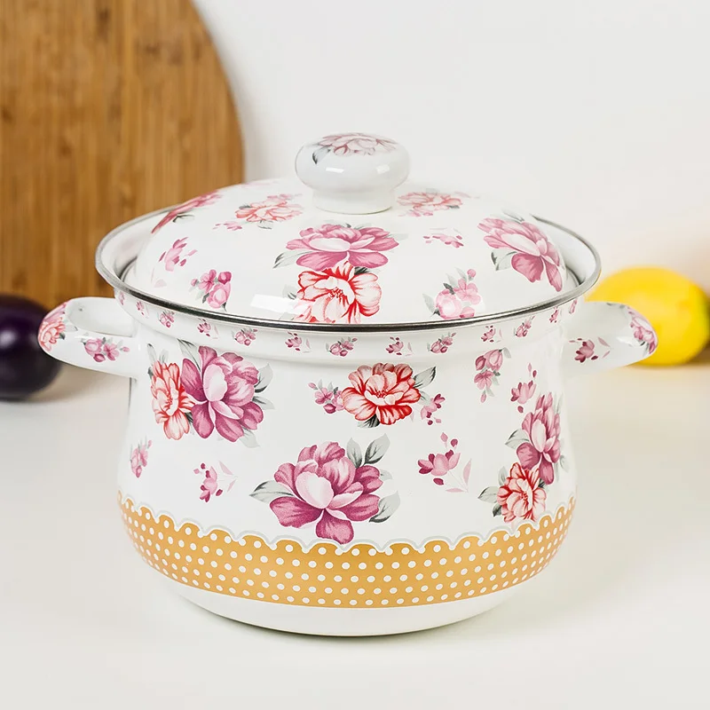 

Flower thickening porcelain enamel soup pot stew pot with lid saucepan hot pot health induction cooker stewpot kitchen tool
