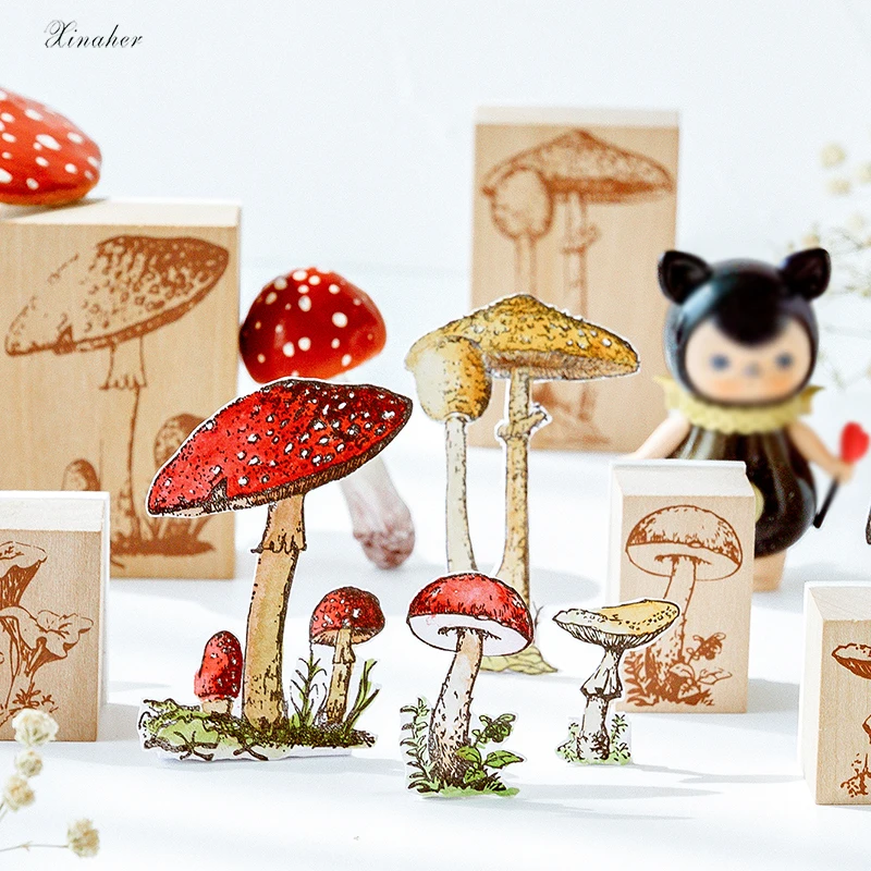 XINAHER винтажные леса гриб украшение штамп деревянные и резиновые штампы для