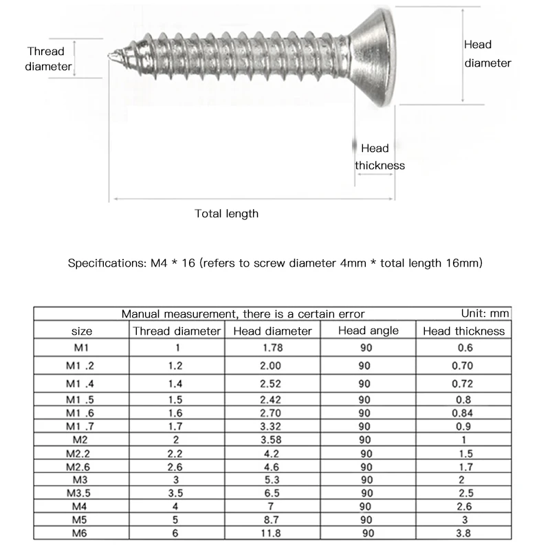 AXK M5 304 Нержавеющая сталь самонарезающие винты Крест плоские с потайной головкой