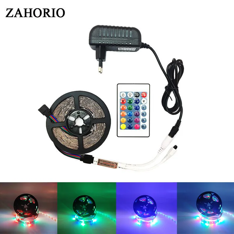 Светодиодная лента, гибкая лента RGB 5050 SMD 2835, 5/10/15 м, 12 В пост. тока + удаленный контроллер + адаптер