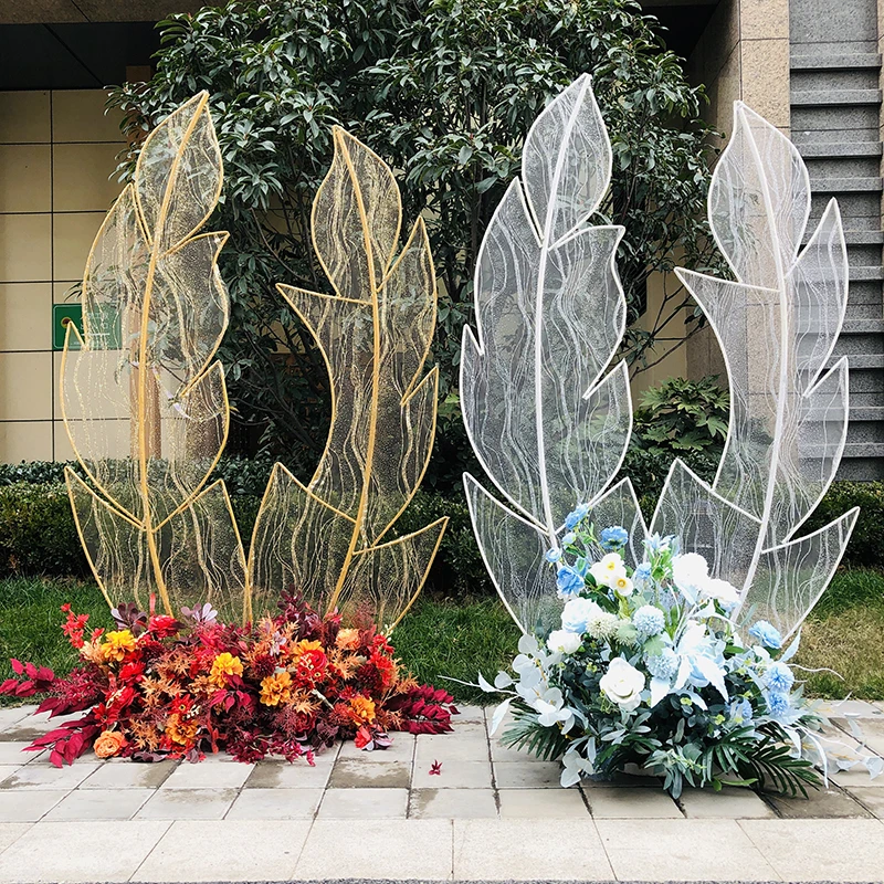 Pantalla de pluma de encaje de hierro forjado, accesorios creativos para bodas, fondo de pantalla, estante de hierro forjado-0